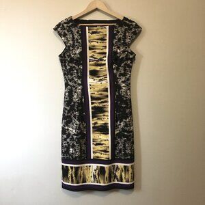 Maggy London Grungy Abstract Colourblock Cap Sleeve Sheath Dress